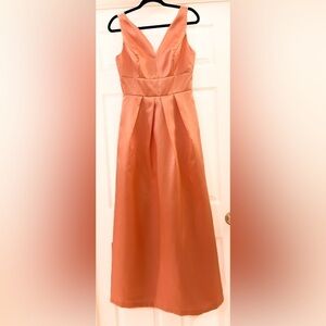 Alfred Sung Peach Pink Taffeta Full Length Formal Gown Coral sz 8